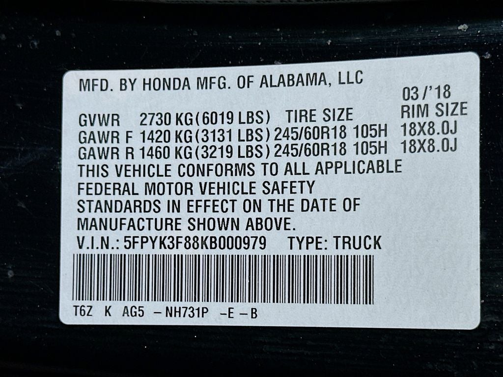 2019 Honda Ridgeline Black Edition