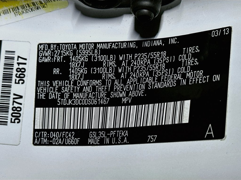 2013 Toyota Sienna LE 7 Passenger